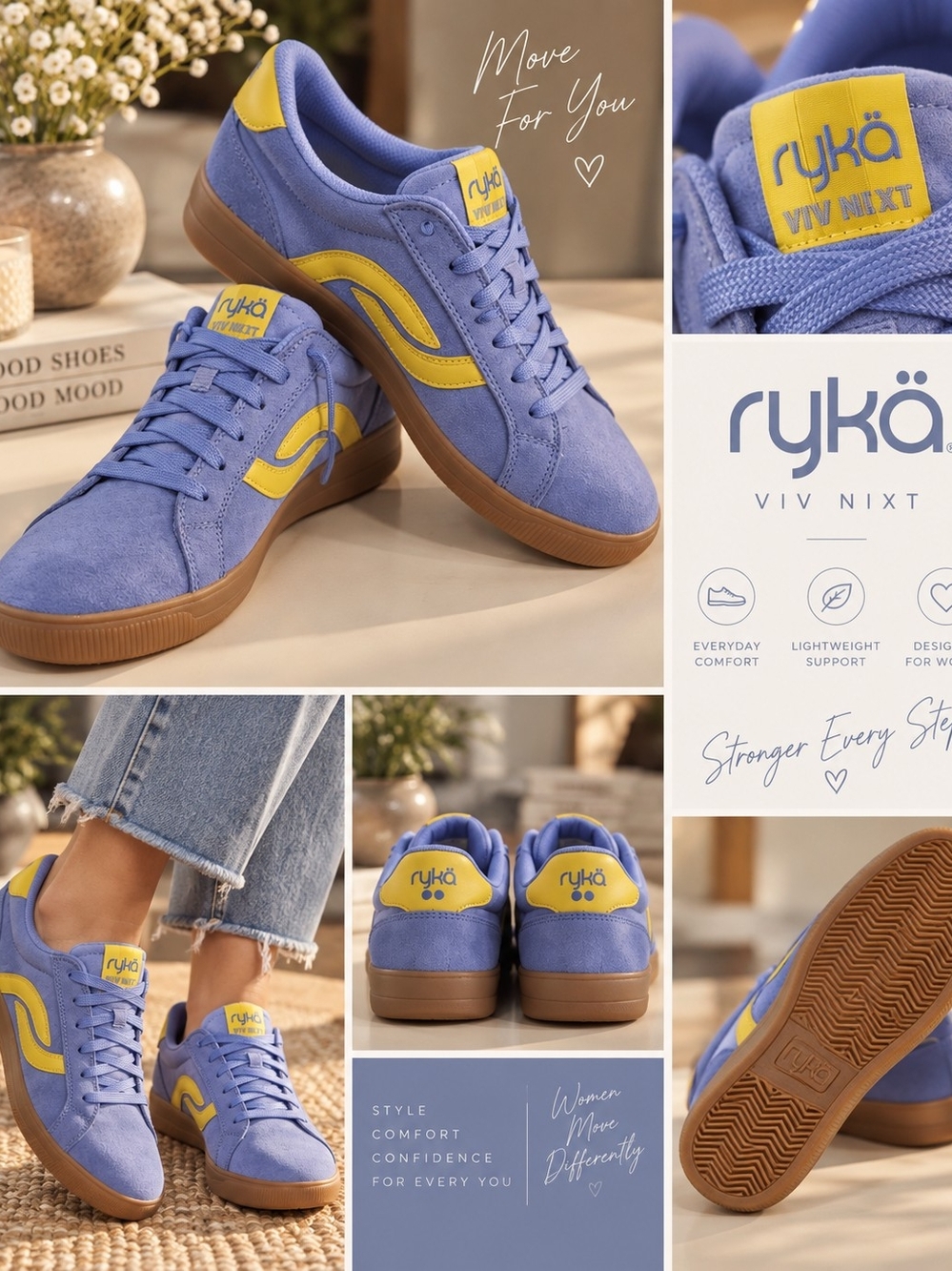 Ryka Women's Suede Sneakers in Periwinkle with Yellow Accent